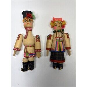 Vtg Russian Folk Art Wall Hanging Jointed Doll Painted Carved Wooden Figure K1
